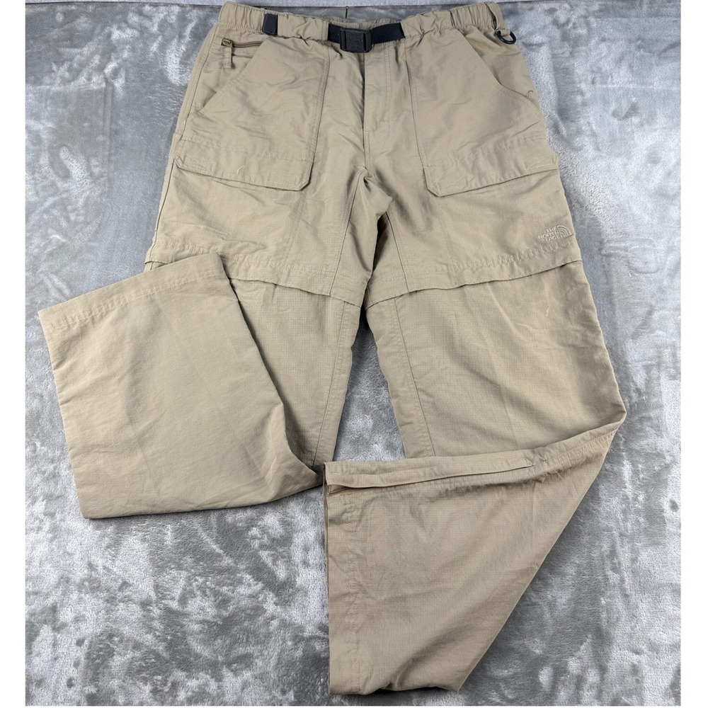 The North Face Convertible Pants Mens L Regular Khaki Hiking Zip Off EUC